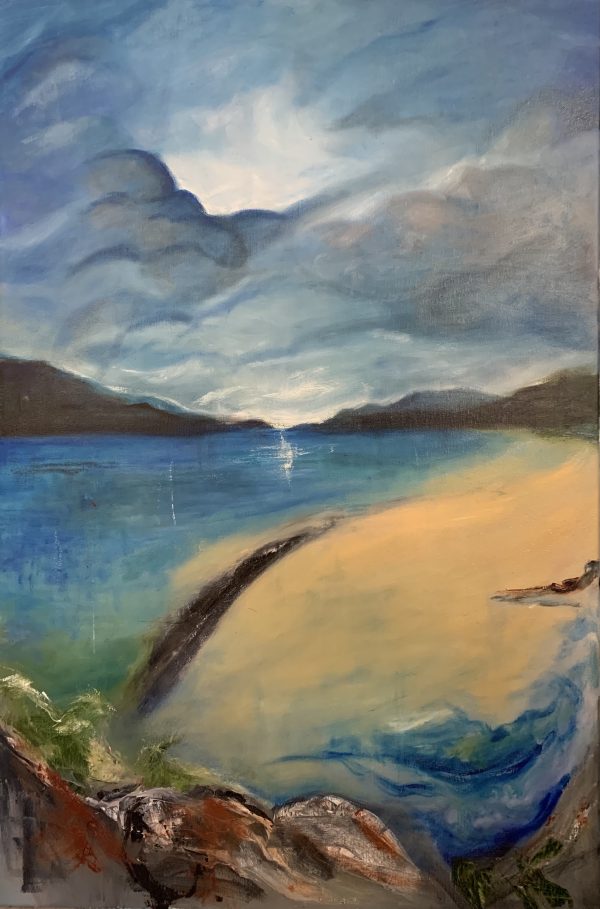 Beach scene, abstract elements, 51w x 76h cm