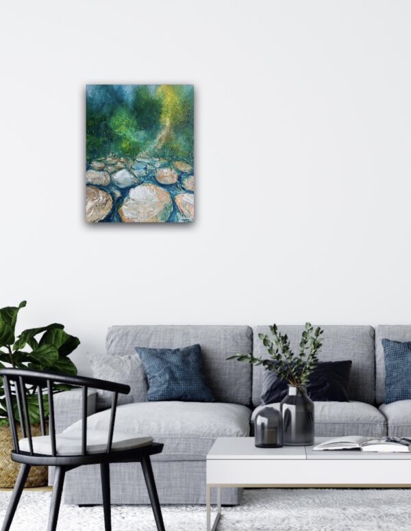 Creek with Sandstone boulders - "By The Creek #1" Oil Painting by Ruth Conwell Artist Central Coast Fine Arts Wall Art Original on Wall