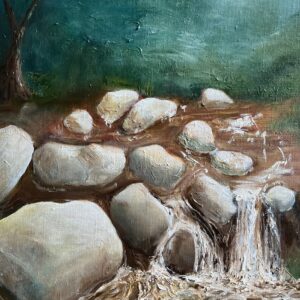 Creek with Sandstone boulders - "By The Creek #2" Oil Painting by Ruth Conwell Artist Central Coast Fine Arts Wall Art Original