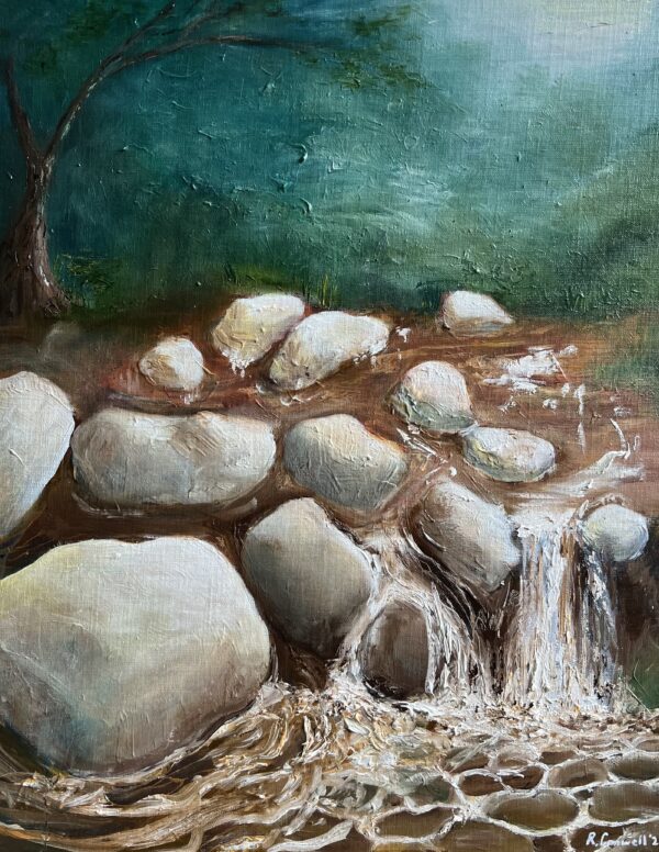 Creek with Sandstone boulders - "By The Creek #2" Oil Painting by Ruth Conwell Artist Central Coast Fine Arts Wall Art Original