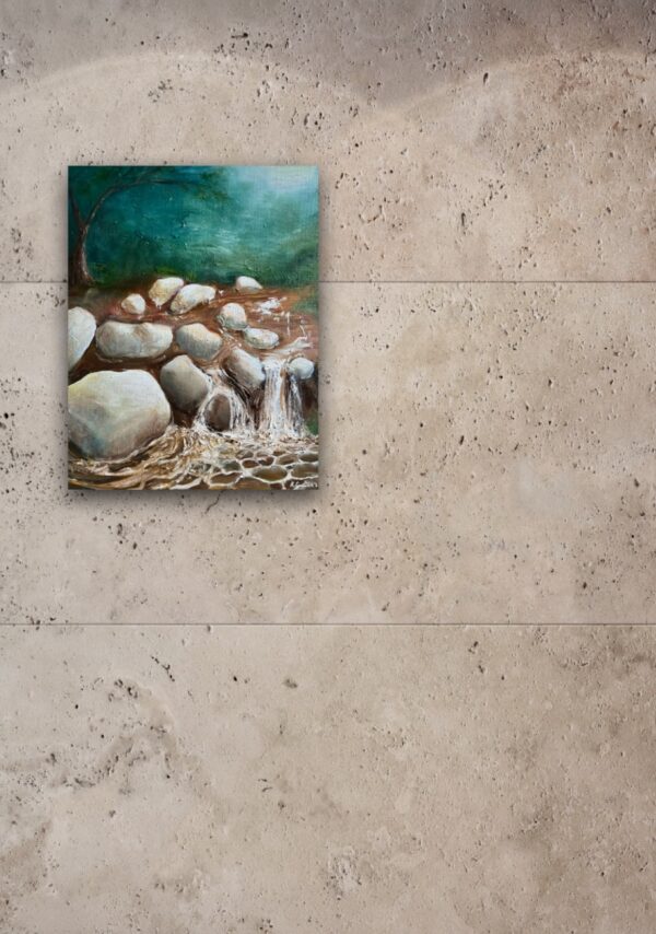 Creek with Sandstone boulders - "By The Creek #2" Oil Painting by Ruth Conwell Artist Central Coast Fine Arts Wall Art Original on Wall