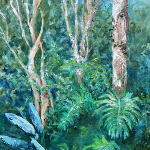 Lush and leafy jungle plants painting in impressionist style